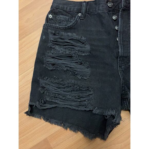 Free People We The Free Jeans Shorts Size 28 Raw Hem Button Fly Boho Black - Picture 5 of 12